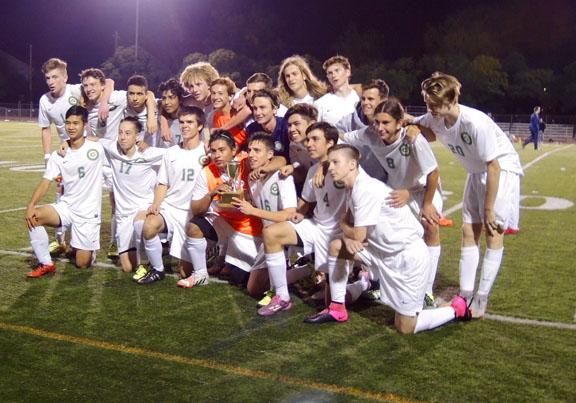 The varsity soccer team celebrates their ninth straight win over Franklin in the annual Southeast Cup game. The Warriors beat the Quakers 1-0 on Jorge Flores second half goal.