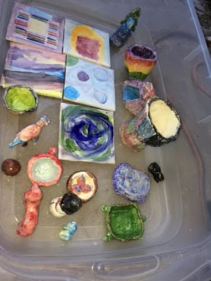 Several of the ceramic projects created by English Language Learners students at Kateri Park