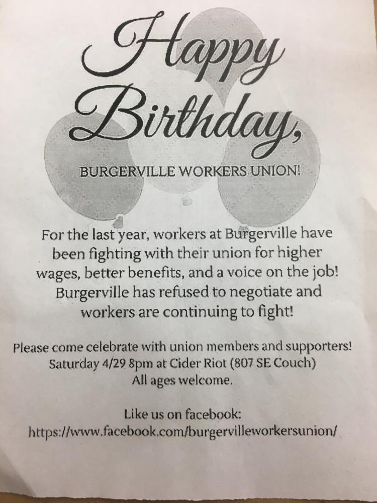 Photograph of the flyer handed out at the Burgerville Boycott demonstration.