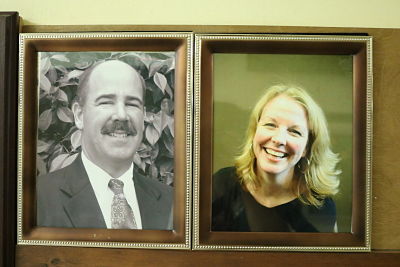 Retired Cleveland Principal Paul Cook (left) and two year Principal Tammy ONeill (right) will forever be on Clevelands walls.