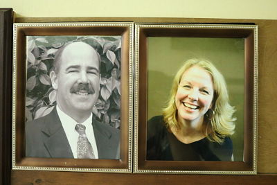 Retired Cleveland Principal Paul Cook (left) and two year Principal Tammy O'Neill (right) will forever be on Cleveland's walls.