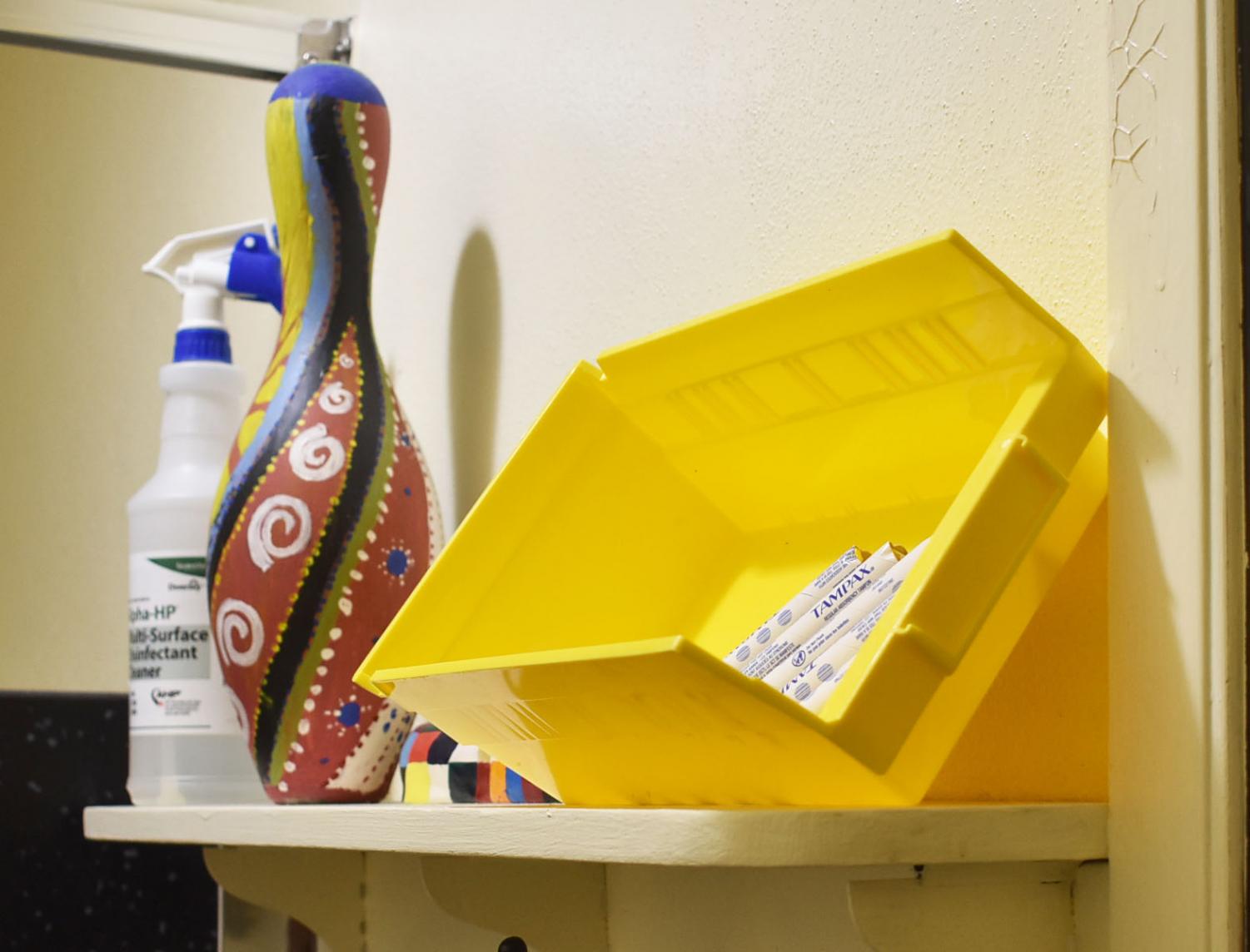 Period products are now available in the women's and gender neutral bathrooms