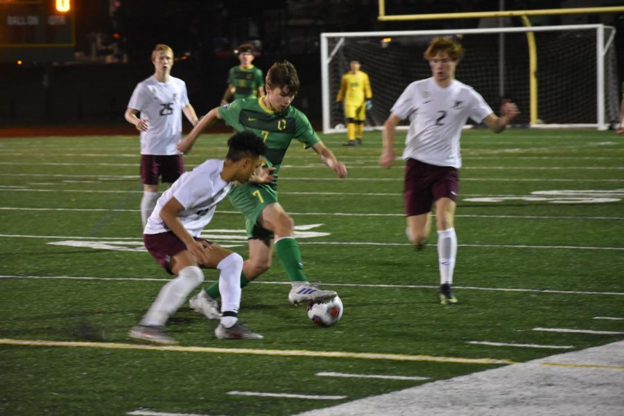 Senior Aidan Burns dribbles through Franklin defence