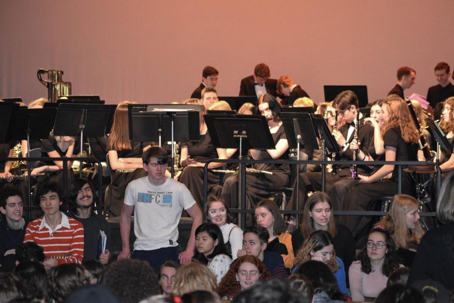 The winter music assembly involved band, choir, and jazz band.