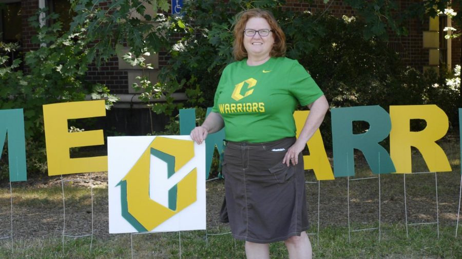 Cleveland High Schools newest principal, Jo Ann Wadkins, in front of Cleveland on freshmen registration day