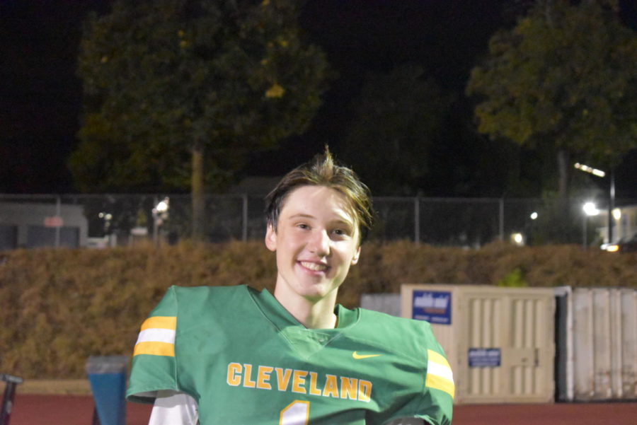Senior Daniel Suhr photographed following Cleveland’s 38-0 victory against Wells