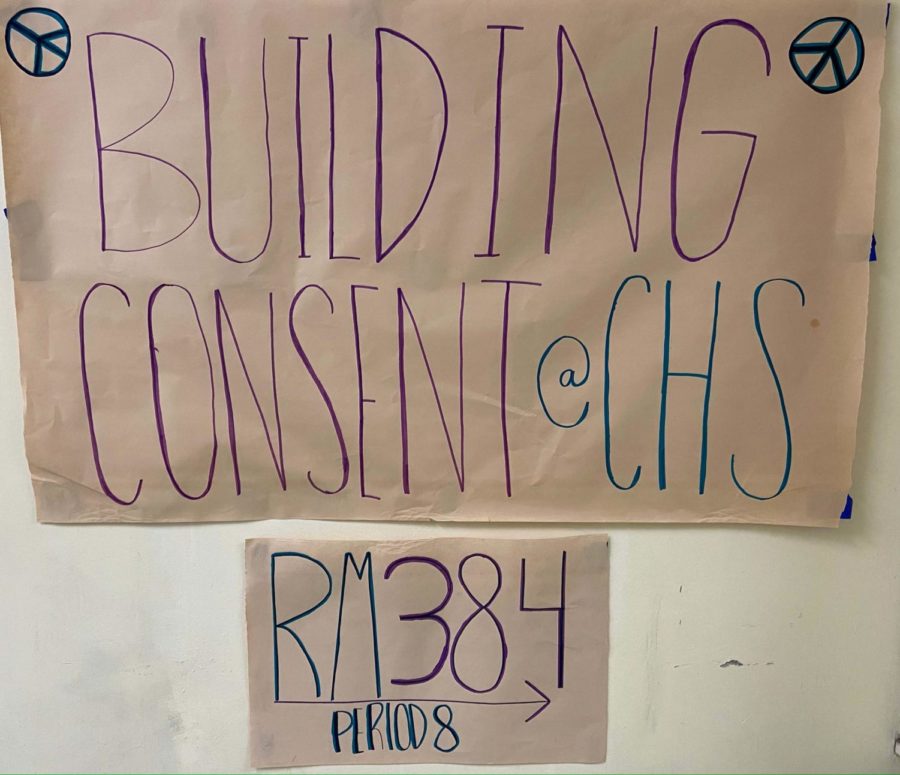 A poster at school directs students to the Building Consent Culture class.
