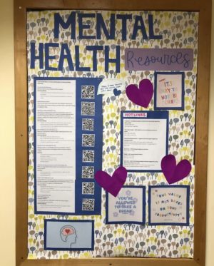 The Mental Health Advocacy Club set up this board in the student services center