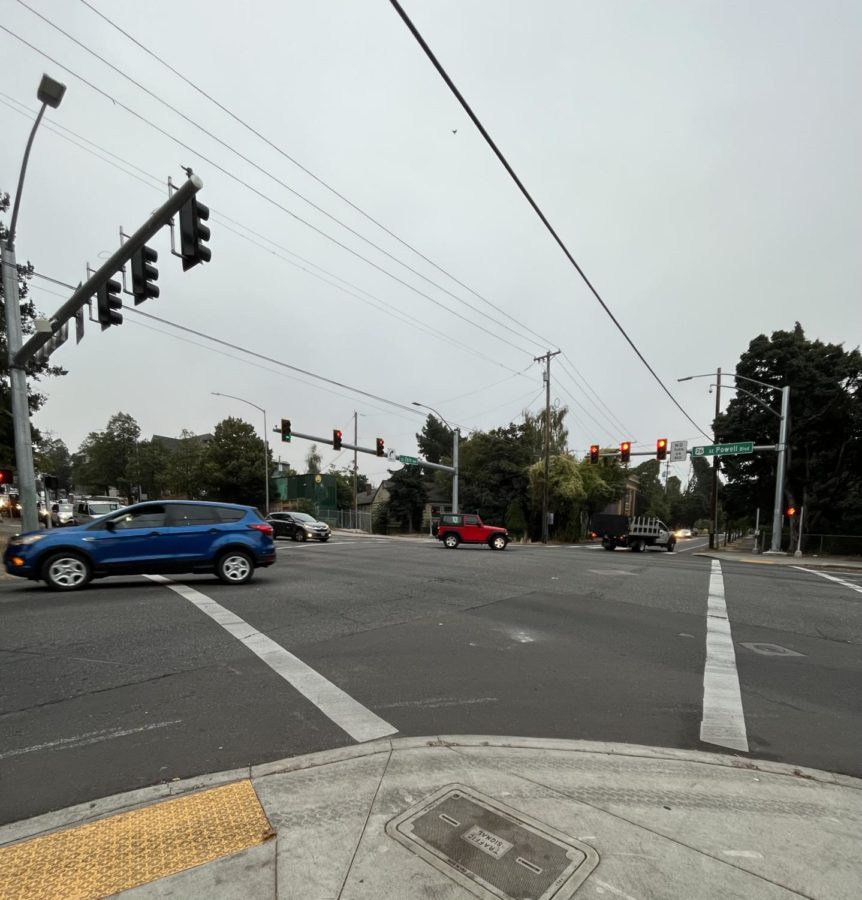 26th and Powell, before high visibility crosswalks were painted.