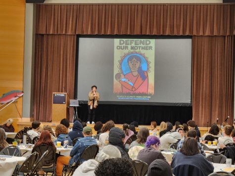 Artist Favianna Rodriguez urges students at the PPS Climate Summit on April 24 to use art and their voice to spread their messages to leaders.