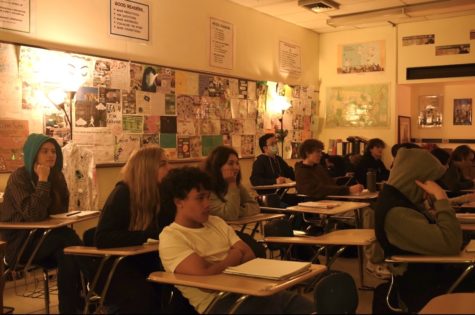 Students sitting in Ms. Adams class, working hard getting ready for finals.