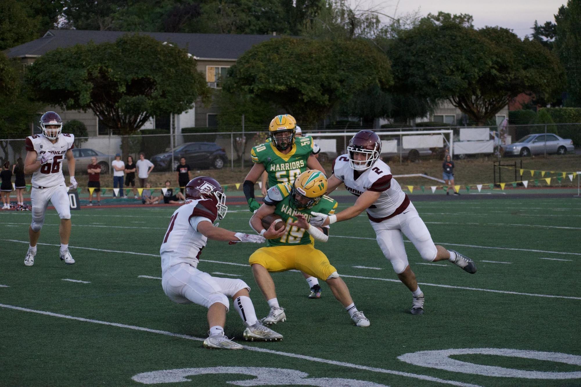 Max Copus running the ball down the field in their match against Franklin