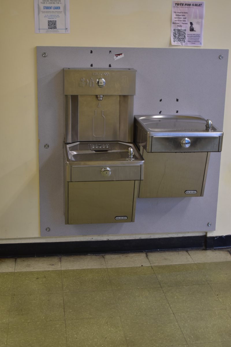 East wing water fountain, which is similar in design to the science wing drinking fountain where the racist signage was placed.