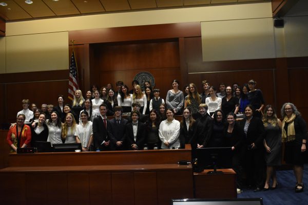 The Constitution Team takes a group photo in the Hatfield Federal Courthouse after placing fourth at state on Feb. 3.