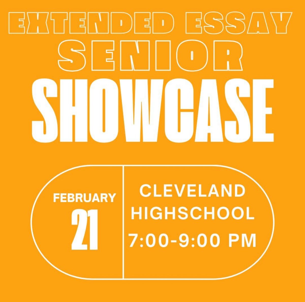 The Extended Essay Showcase on Feb. 21 will begin at 7 p.m. and finish at 9 p.m. 