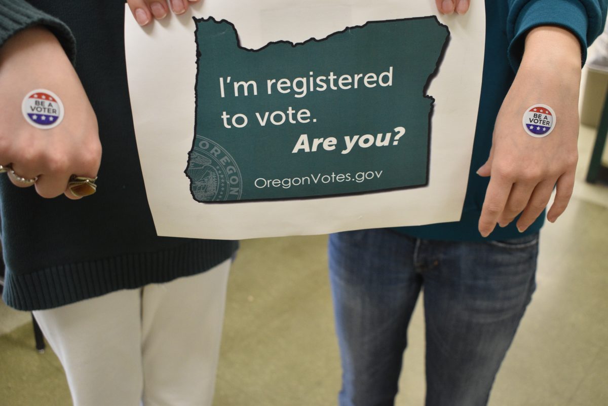 Oregon voter registration poster.