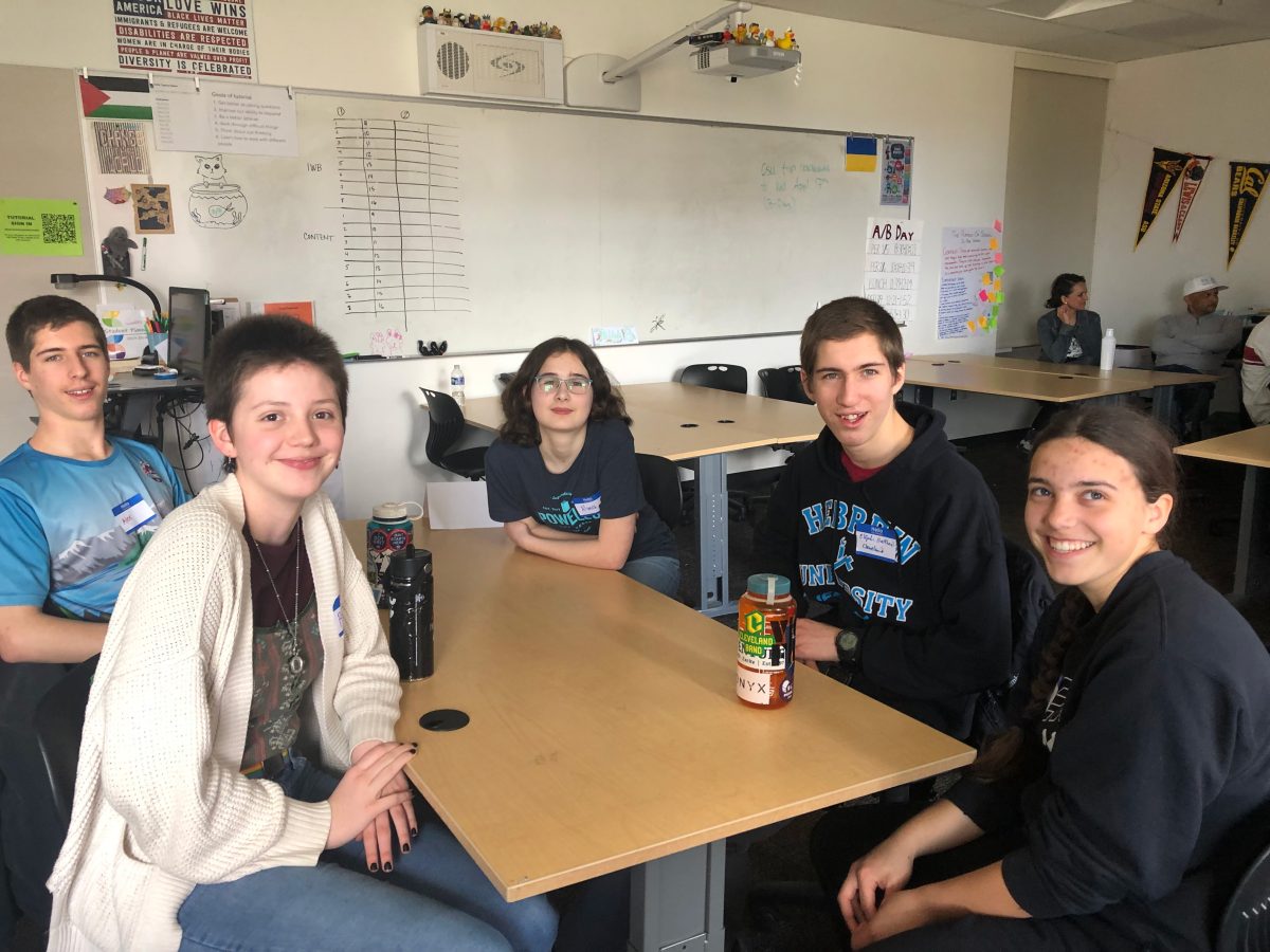 From Left to Right: Alex Vennebush, junior; Rose Dean, freshman; Alma Valls, freshman; Eli Vennebush, junior; Sofia Mauro LeVelle, freshman made up the members of the Battle of the Books team that competed at the regional competition on March 9. They tied for third, one win shy of making state.