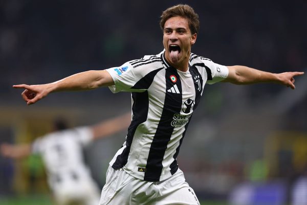 Kenan Yildiz from Juventus celebrating after scoring the final equalizer.