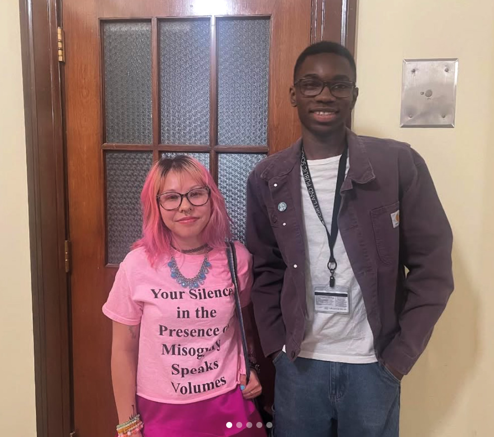 Senior Phia Ruiz and Student Representative JJ Kunsevi at the Healthy Masculinity Club workshop. 
Photo courtesy of CARE Instagram.