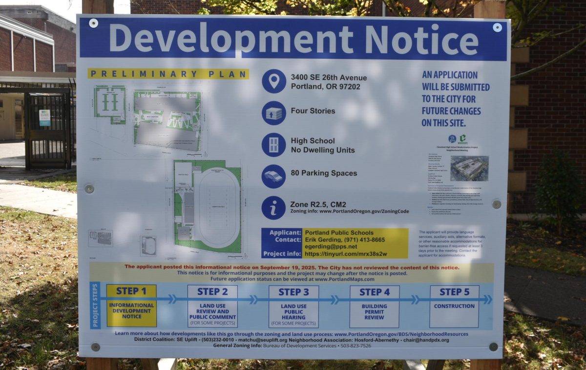 One of the signs providing information for students about the upcoming remodel.