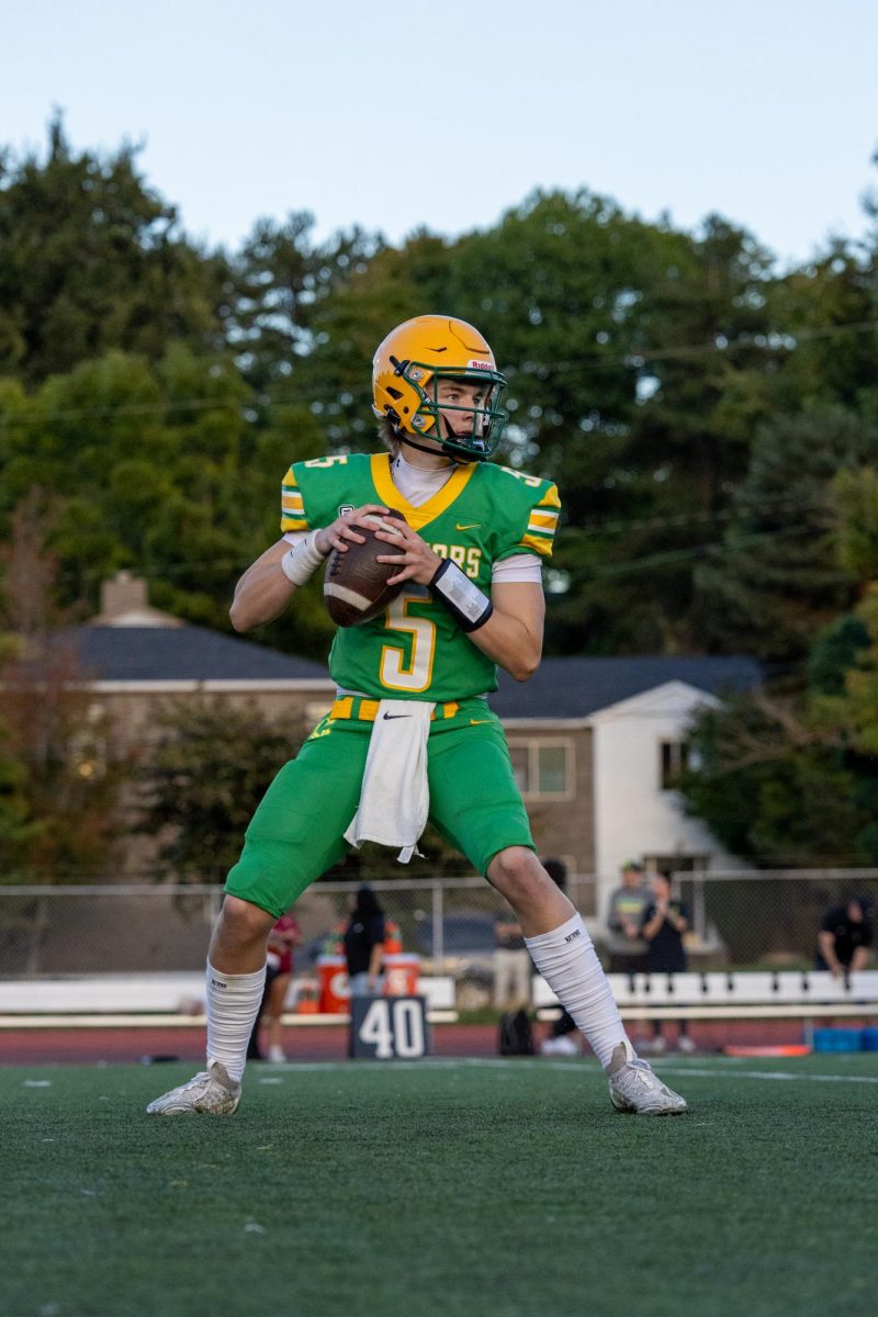 Senior Quarterback Sam Ribner on gameday against Southridge, Sept 26. Arlo Copony photo.