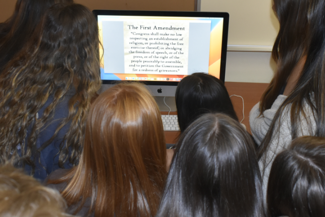 Cleveland students reading The First Amendment. Clarion staff Photo